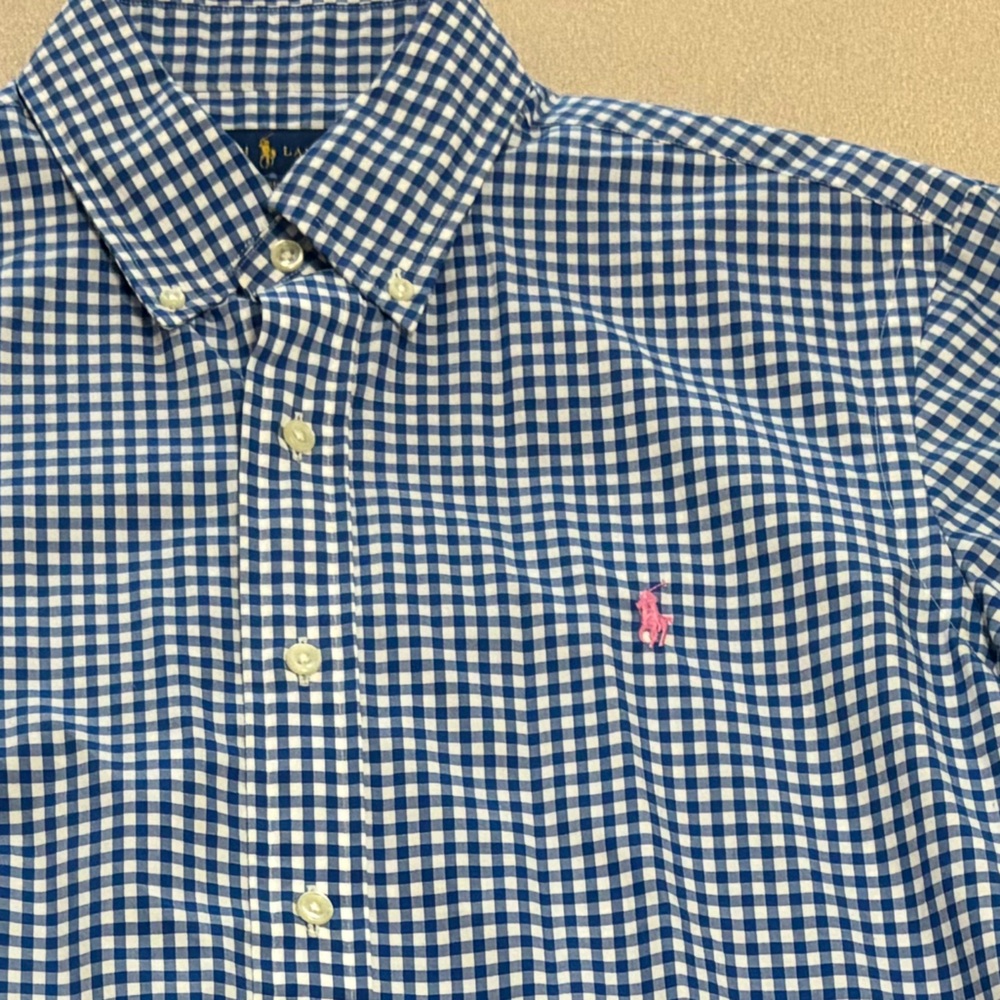 Ralph Lauren polo Classic Fit button down shirt, Blue White Plaid checked - Picture 2 of 4